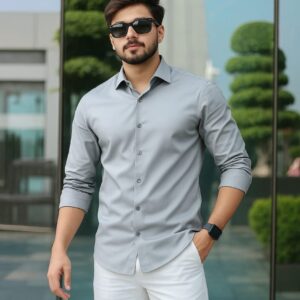 Ash Color — Spandex Glossy Fabrics Shirt