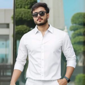 White Color — Spandex Glossy Fabrics Shirt