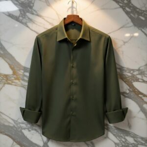 Olive Color — Spandex Glossy Fabrics Shirt
