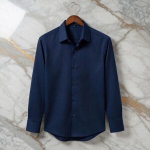 Navy Color — Spandex Glossy Fabrics Shirt
