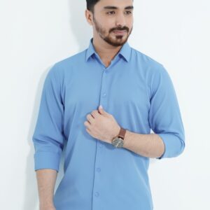 Sky Blue Color — Spandex Glossy Fabrics Shirt